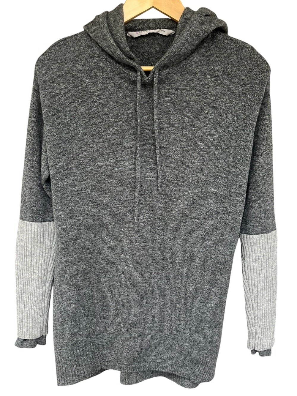 ATHLETA 100% Extra Fine Merino Wool Gray Colorblock Hoodie Sweater Small - Picture 2 of 9